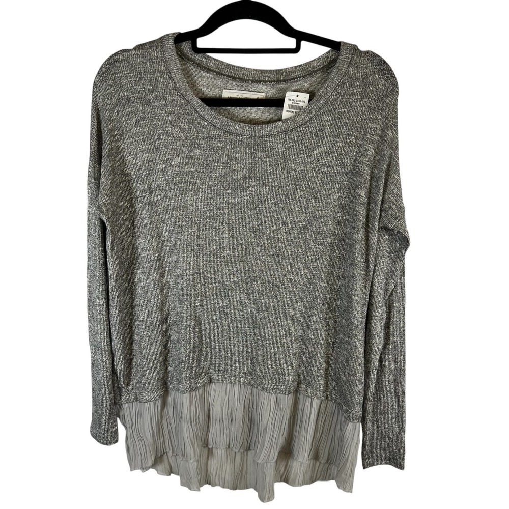 Abercrombie & Fitch Womens Medium Silver Metallic Knit Pleated Hem Top NWT